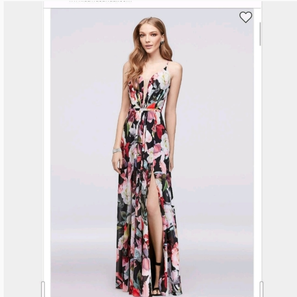Prom/Wedding A line Floral Chiffon Slit Gown